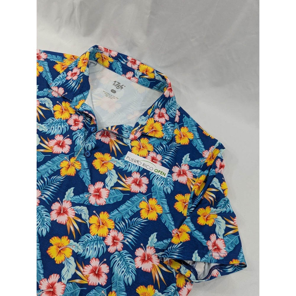1764 Polo Shirt Mens XL Golf Performance All Over Hawaiian Puerto Rico Open EUC